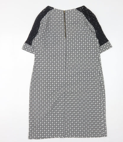 BHS Women's Black/White Midi Geometric Shift Dress, Size 12
