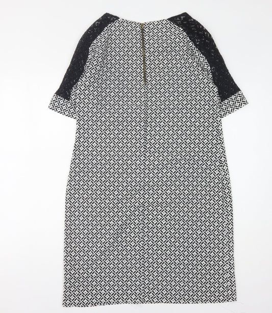 BHS Women's Black/White Midi Geometric Shift Dress, Size 12
