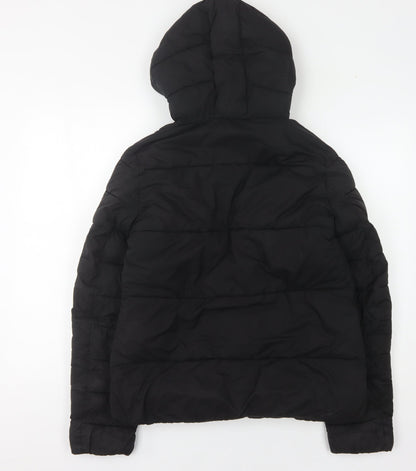 Champion Women's Black Puffer Jacket, Hooded, Size S