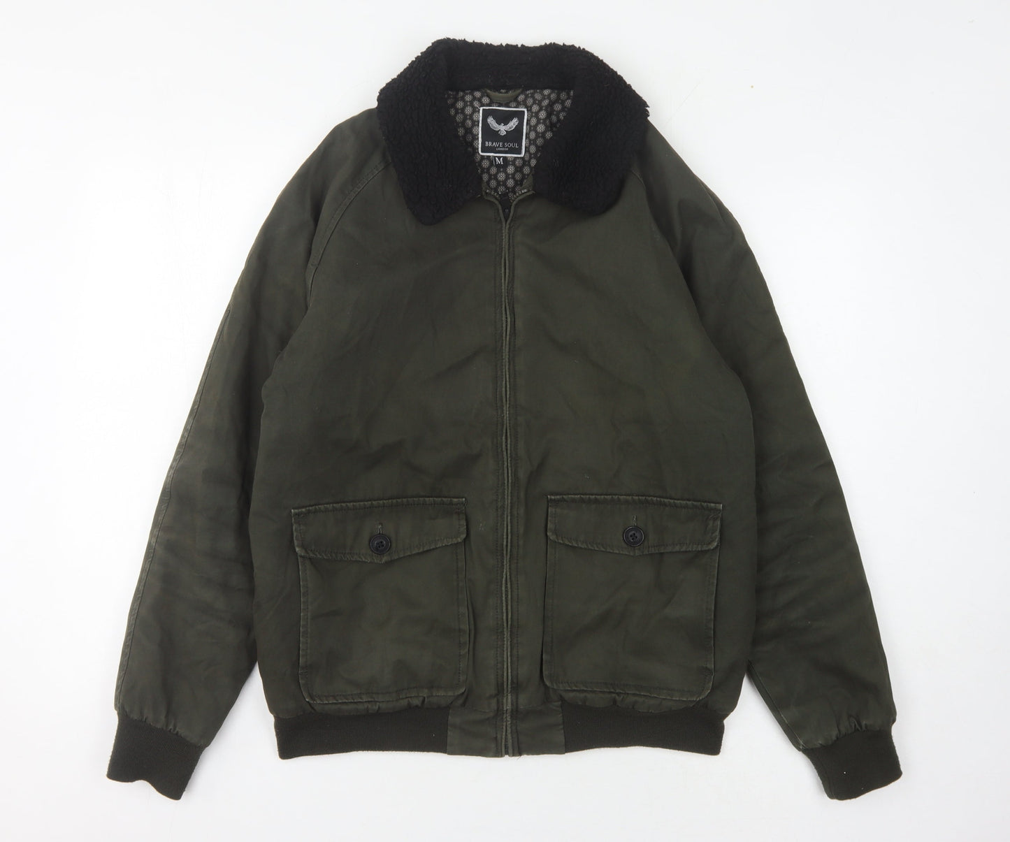 Mens UK Size M Brave Soul Green Bomber Jacket