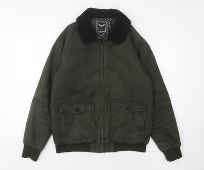 Mens UK Size M Brave Soul Green Bomber Jacket