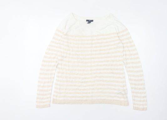 Gap Women Beige Striped Pullover Jumper M