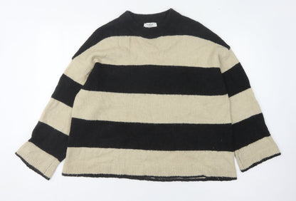 B.Young Women's Black & Beige Striped Jumper Size M