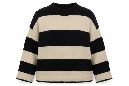 B.Young Women's Black & Beige Striped Jumper Size M