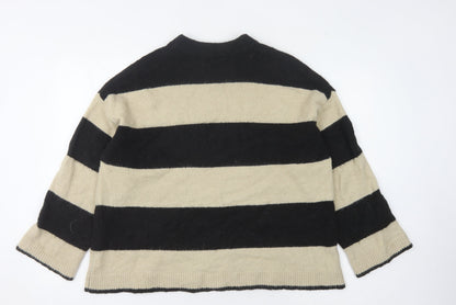 B.Young Women's Black & Beige Striped Jumper Size M