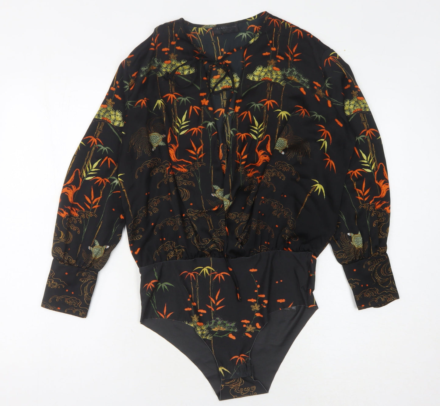 ZARA Women's Black Floral Long Sleeve Bodysuit Size S