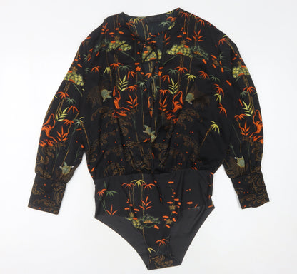 ZARA Women's Black Floral Long Sleeve Bodysuit Size S