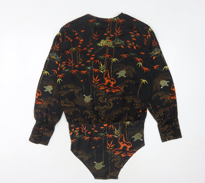 ZARA Women's Black Floral Long Sleeve Bodysuit Size S