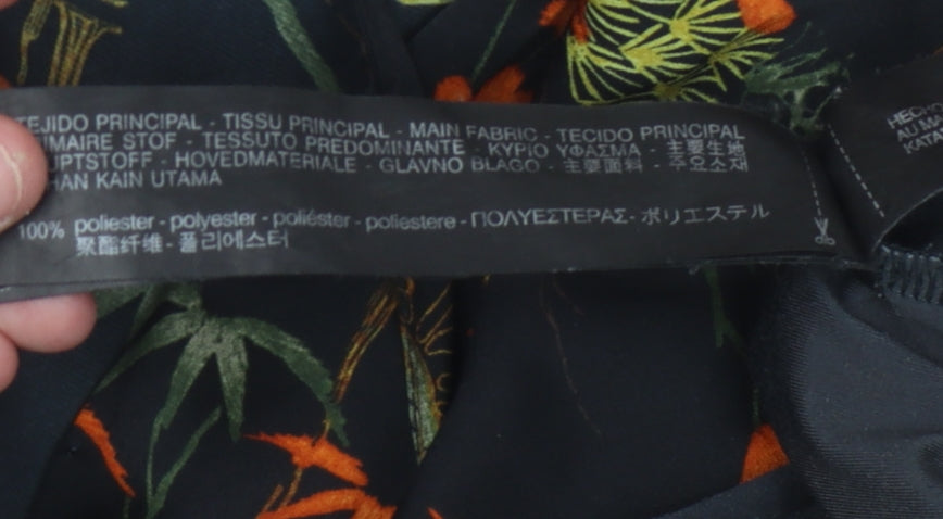 ZARA Women's Black Floral Long Sleeve Bodysuit Size S