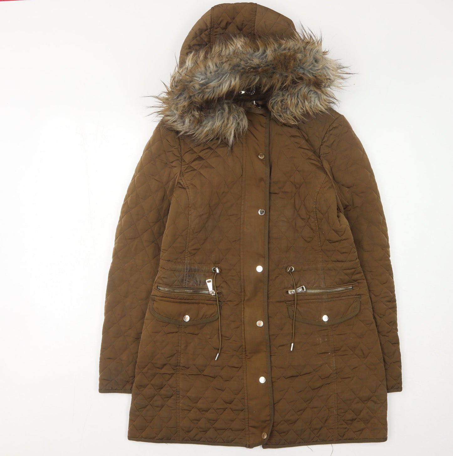 Womens UK Size 10 Zara Brown Quilted Coat