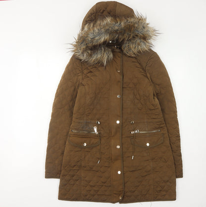 Womens UK Size 10 Zara Brown Quilted Coat