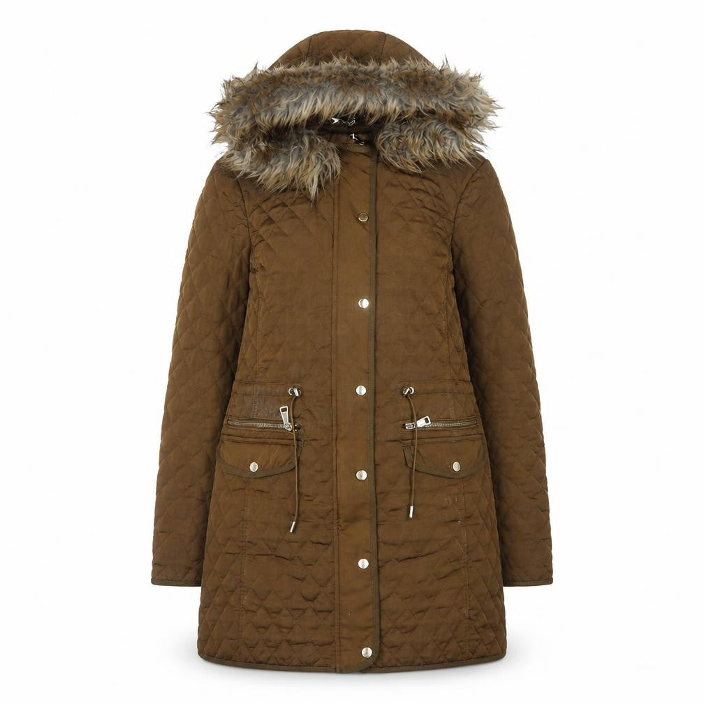Womens UK Size 10 Zara Brown Quilted Coat