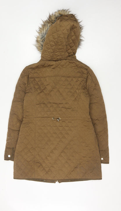 Womens UK Size 10 Zara Brown Quilted Coat