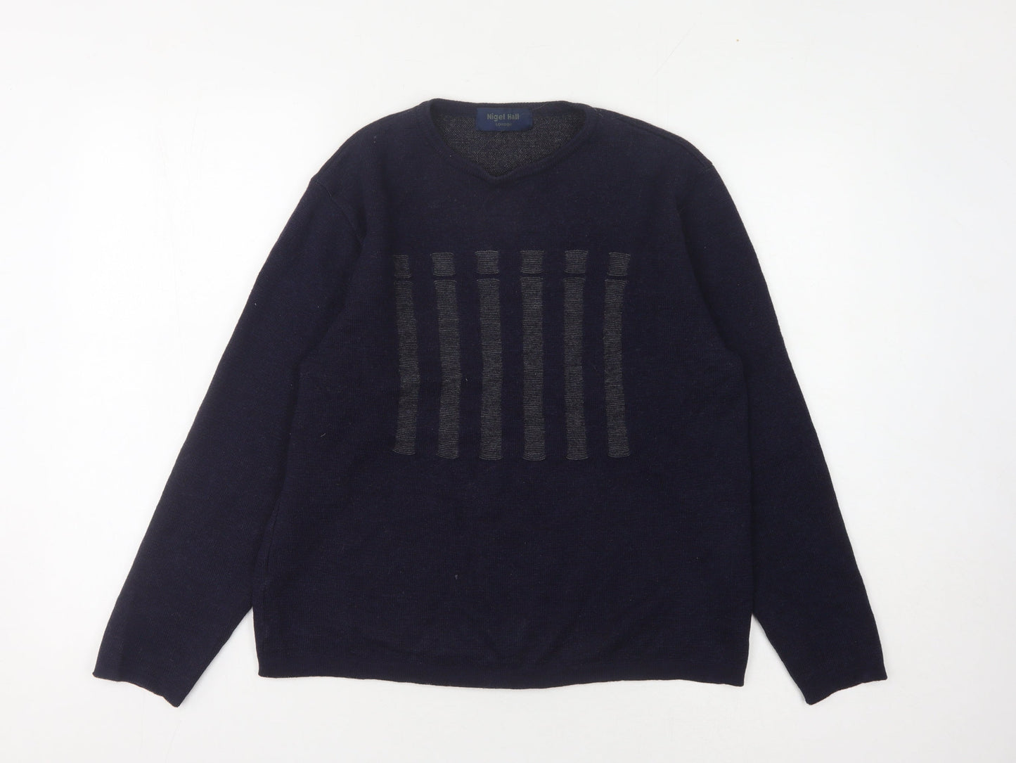 Nigel Hall Unisex Blue V-Neck Wool Pullover Jumper M