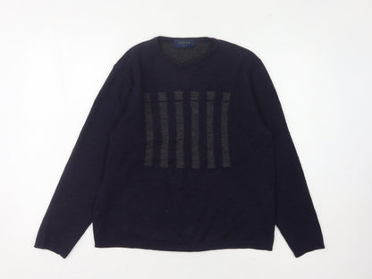 Nigel Hall Unisex Blue V-Neck Wool Pullover Jumper M
