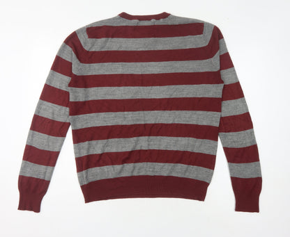 New Look Men’s Red Striped Acrylic Pullover Jumper M