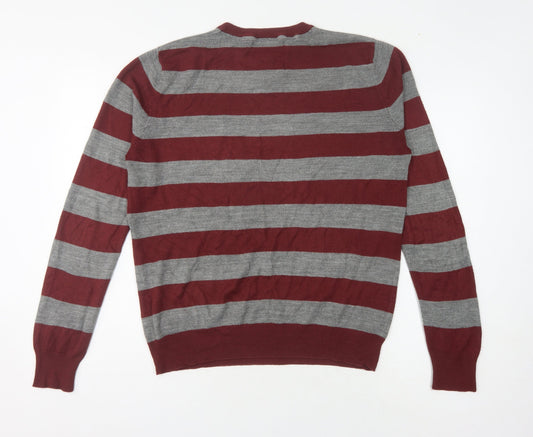 New Look Men’s Red Striped Acrylic Pullover Jumper M