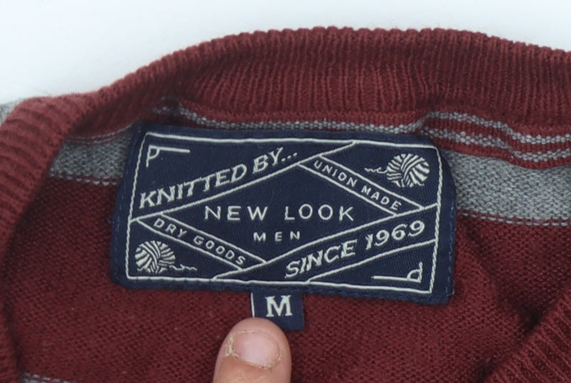 New Look Men’s Red Striped Acrylic Pullover Jumper M