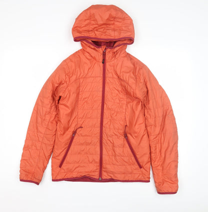 Decathlon Girls Orange Puffer Jacket - 14 Years, Hooded, Mid-Length