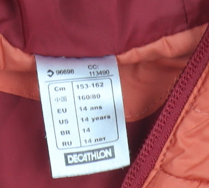 Decathlon Girls Orange Puffer Jacket - 14 Years, Hooded, Mid-Length