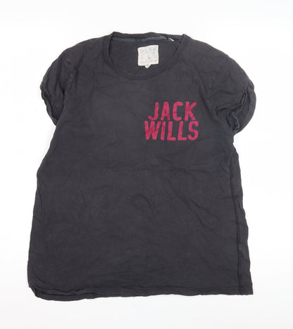 Jack Wills Women's Black Embroidered T-Shirt UK 12