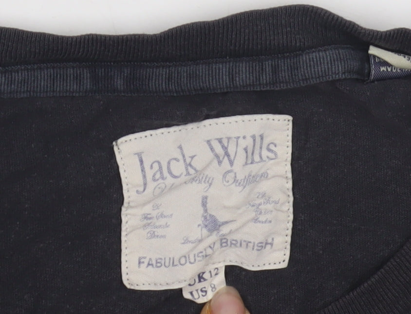 Jack Wills Women's Black Embroidered T-Shirt UK 12