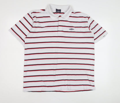 Umbro Men's White Striped Polo Shirt XL