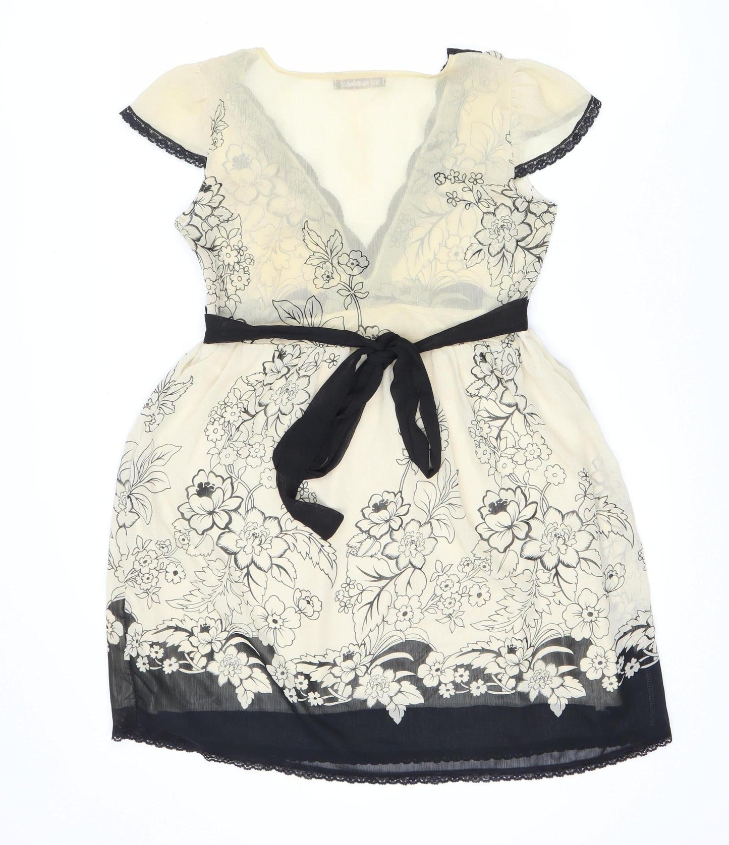 Mina Women's Ivory Black A-Line Floral Dress S