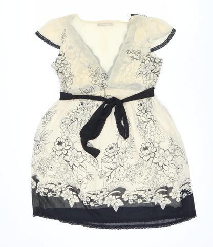 Mina Women's Ivory Black A-Line Floral Dress S