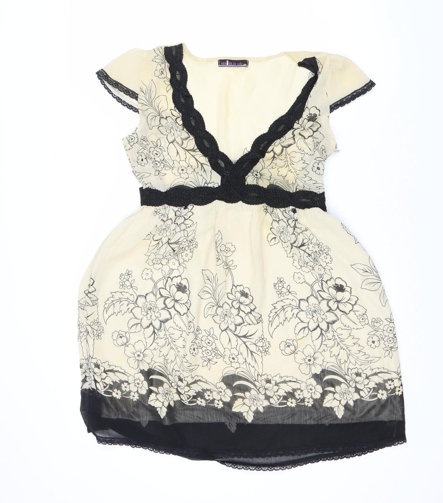 Mina Women's Ivory Black A-Line Floral Dress S