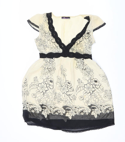 Mina Women's Ivory Black A-Line Floral Dress S