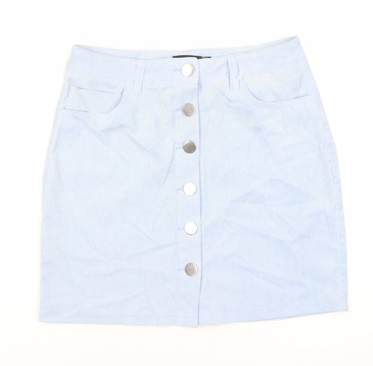 Boohoo Women's Blue Short Skirt, UK 10, Button Detail
