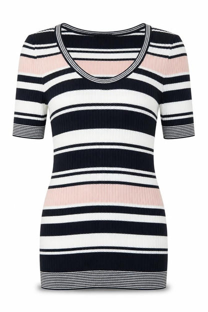 Front view of Joe Fresh Women's Multicoloured Stripe Scoop Neck Top