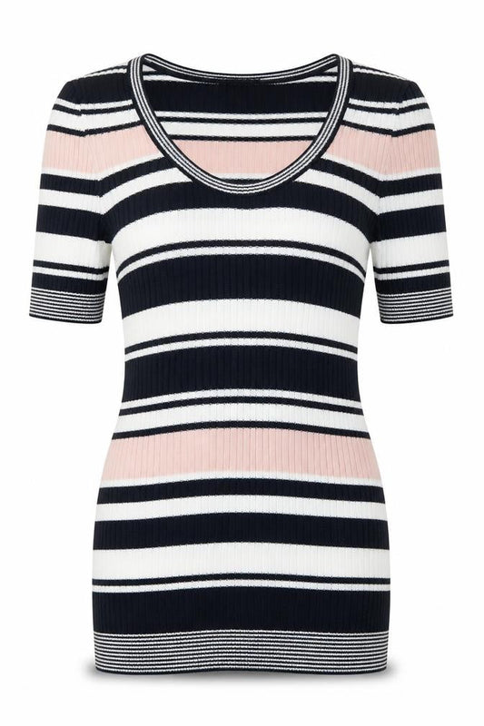 Front view of Joe Fresh Women's Multicoloured Stripe Scoop Neck Top