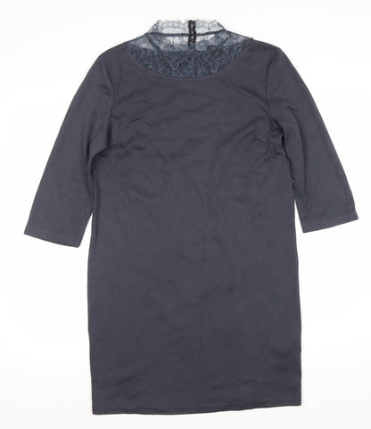 VILA Women's Blue Pencil Dress M in Size with Lace Detail