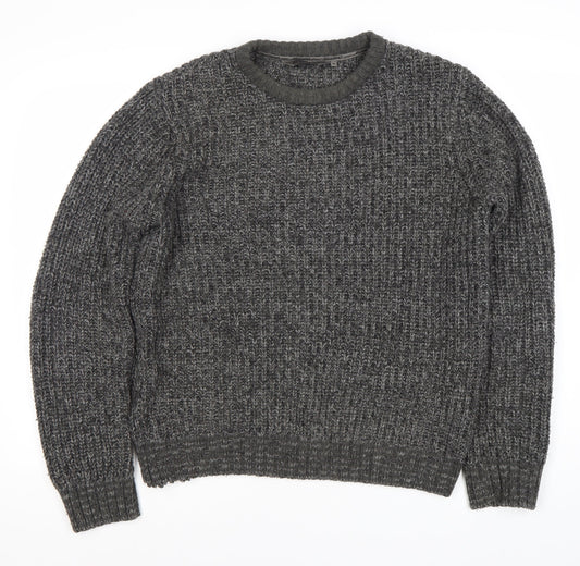 Dissident Men's Grey Chunky-Knit Pullover Jumper M