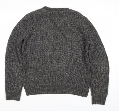 Dissident Men's Grey Chunky-Knit Pullover Jumper M