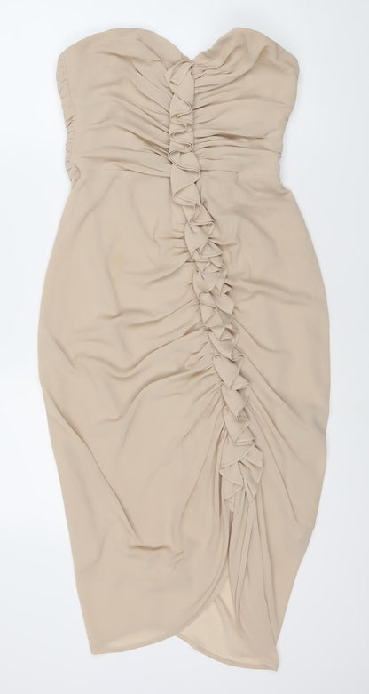 H&M Women Beige Sleeveless Strapless Dress