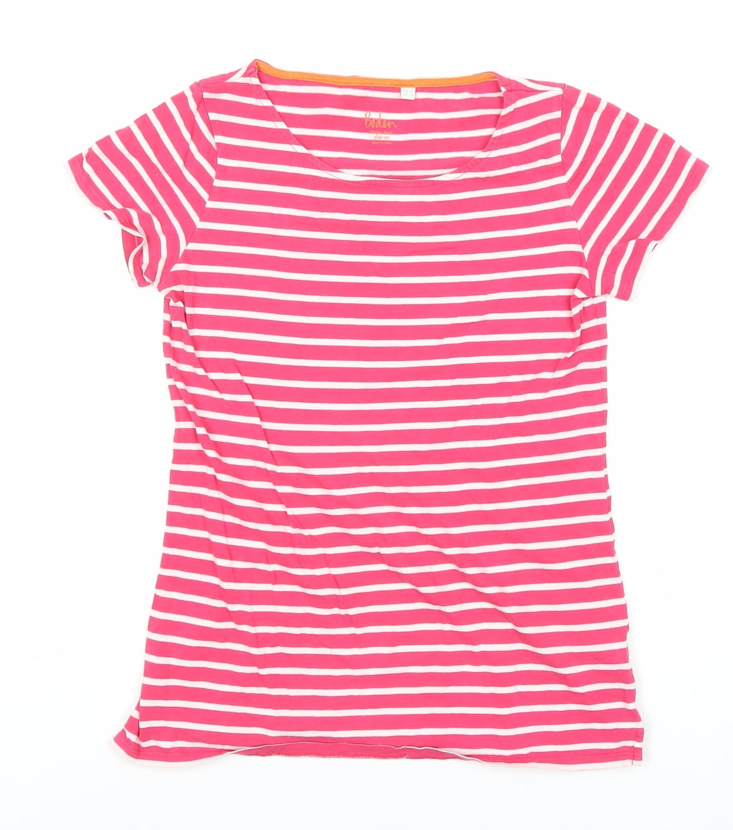 Boden Women's Pink Striped T-Shirt, Size 8, Cotton