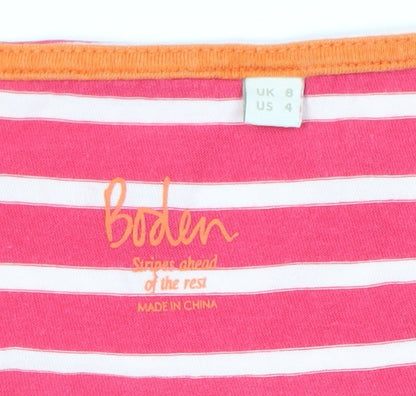 Boden Women's Pink Striped T-Shirt, Size 8, Cotton