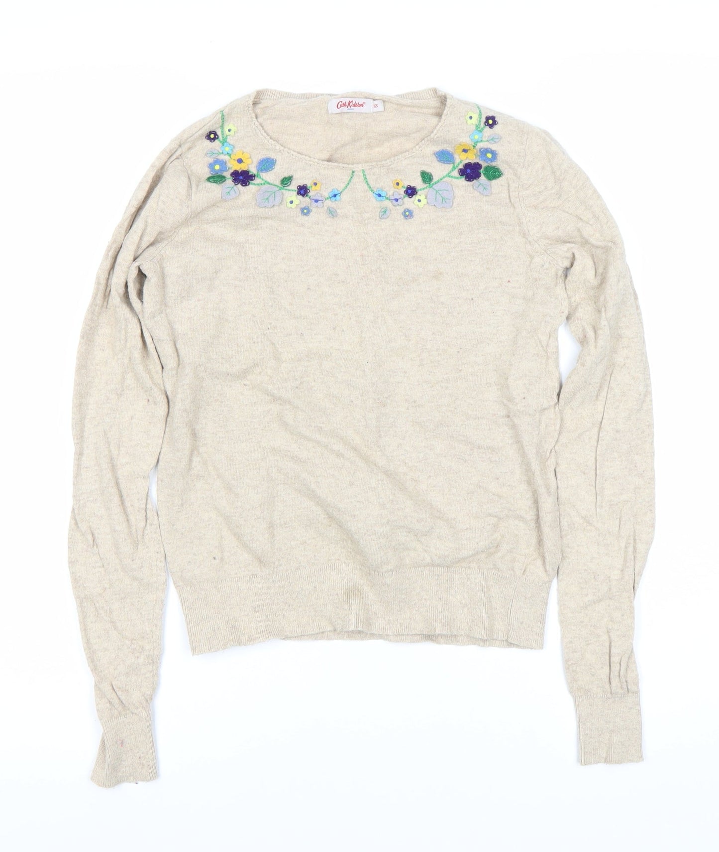 Cath Kidston Women's Beige Floral Knit Jumper XS