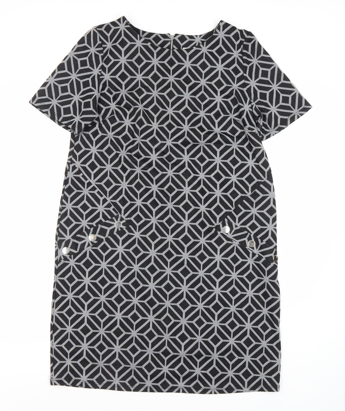 Wallis Black Geometric Sheath Dress - Size 12