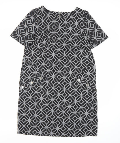 Wallis Black Geometric Sheath Dress - Size 12