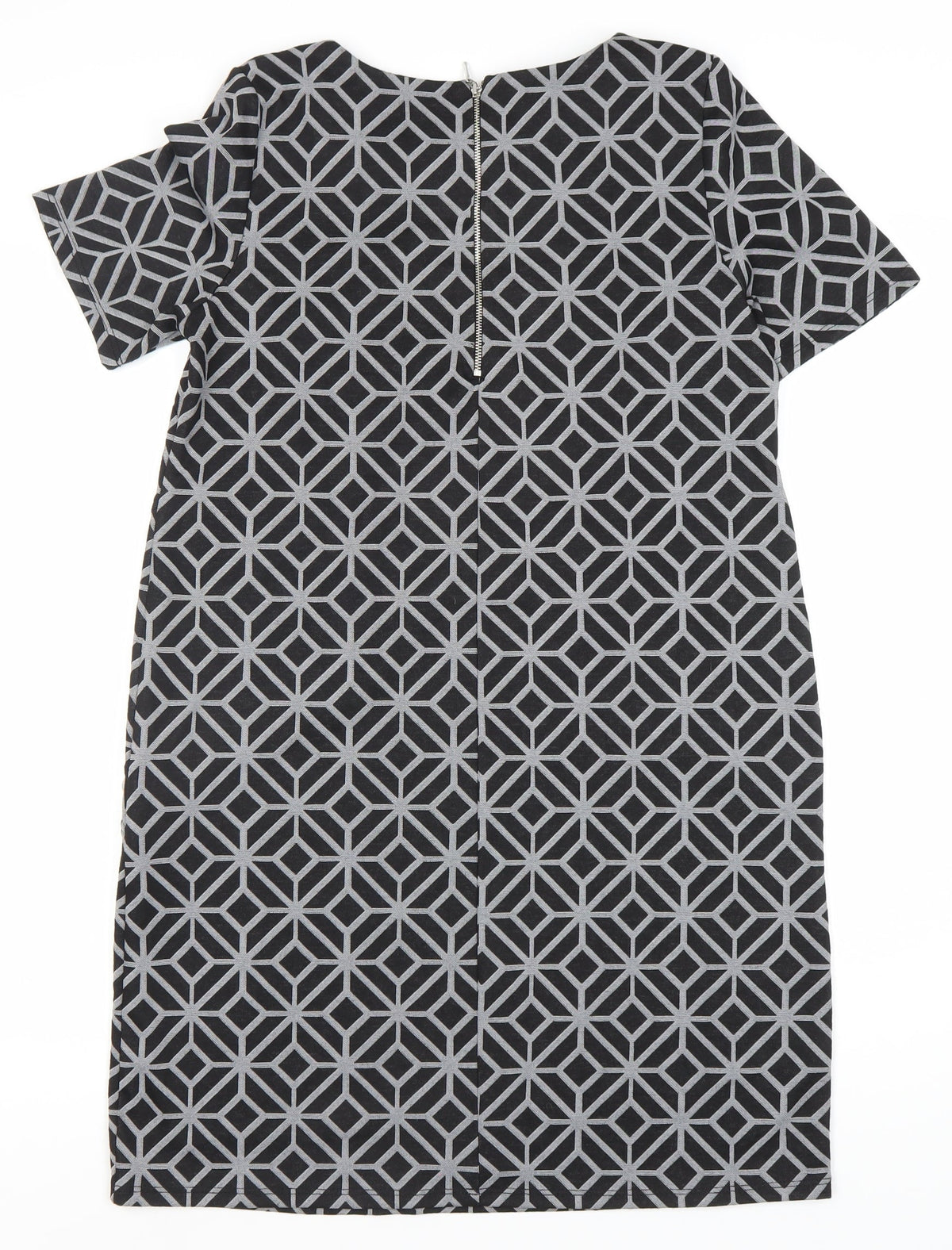 Wallis Black Geometric Sheath Dress - Size 12