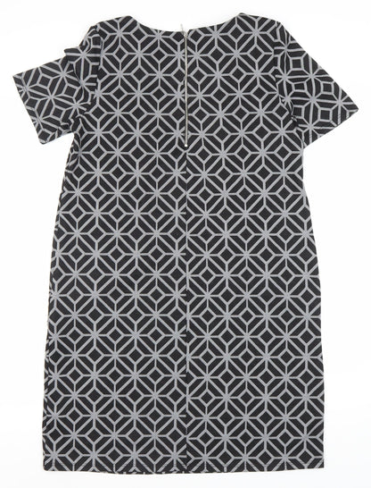 Wallis Black Geometric Sheath Dress - Size 12