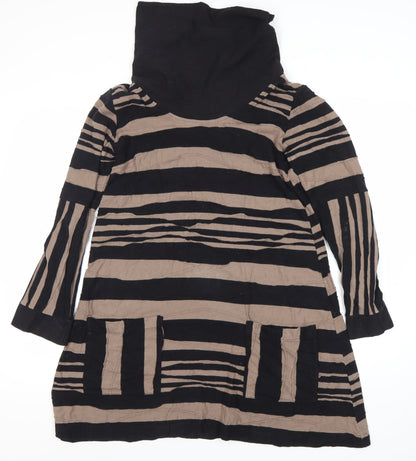 Adini Women's Black Striped Dress, Size S, Long Sleeve