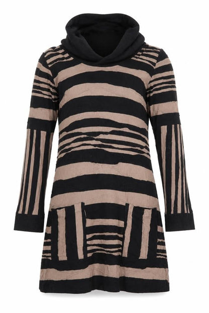 Adini Women's Black Striped Dress, Size S, Long Sleeve