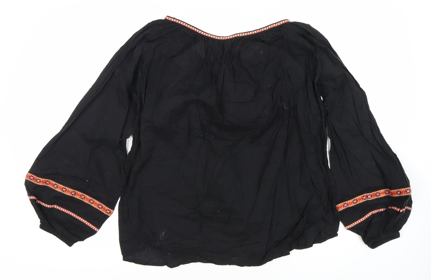 H&M Women's Black Embroidered Tunic Blouse - Size 10