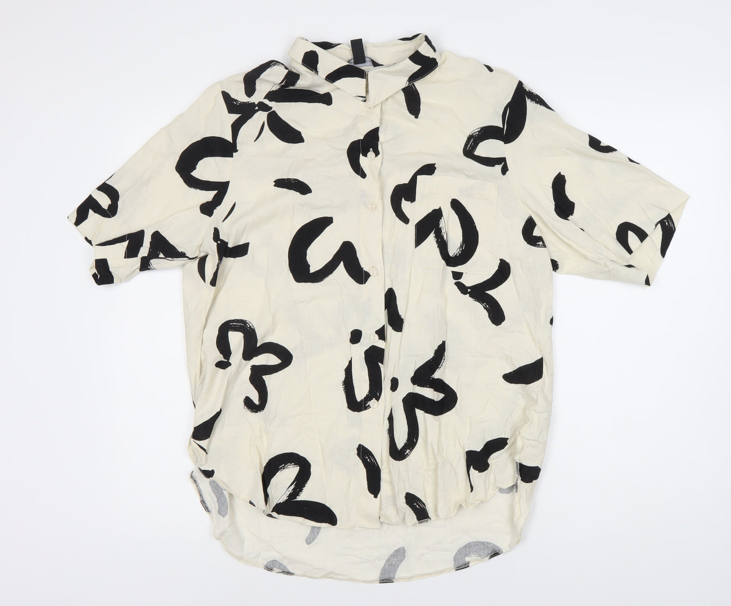 New Look Women's Ivory Floral Button-Up Shirt, Size 12