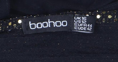Boohoo Women's Black Gold Sequin Bodysuit Size 16